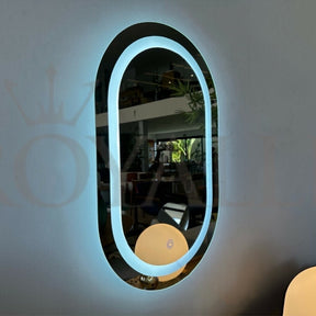 Espelho Oval Jateado Com Led 50x80 Lapidado