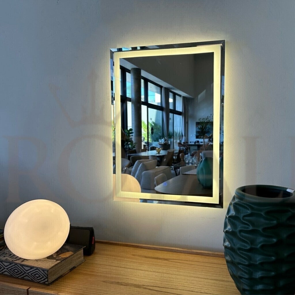 Espelho Quadrado Bisotê 60cm X 80cm + Silicone Fixa Espelho Lavabo Banheiro Decoração
