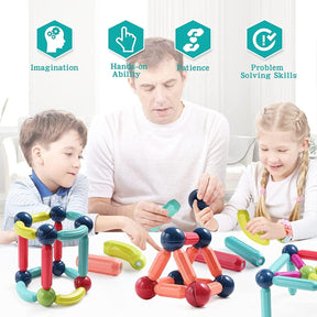 Conjunto de Bolas Magnéticas ímã Vara Construção 128Pecas Montessori Brinquedos Educativos Para Presente Das Crianças