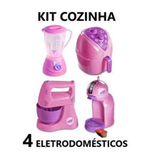 Kit Cozinha Infantil com 4 Brinquedos Eletrodomésticos Airfryer, Batedeira, Cafeteira Capsula e Liquidificador Educativo Meninas