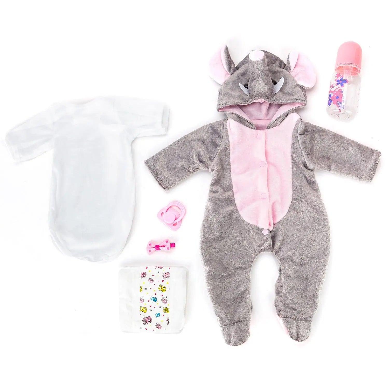 Boneca Bebê Reborn 48cm Menina Elefante Olhos Azuis Corpo de 100% Silicone Presentes Para Crianças