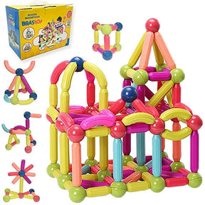 Conjunto Magnético de Bolas ímã Vara Construção 128Pecas Montessori Brinquedos Educativos Para Presente Das Crianças