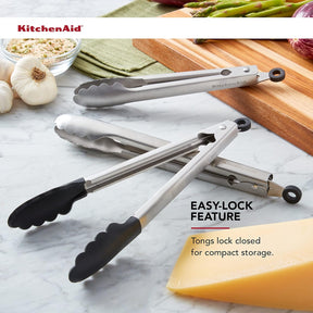 KitchenAid Pinças de cozinha de aço inoxidável com ponta de silicone e serviço utilitário, conjunto de 3
