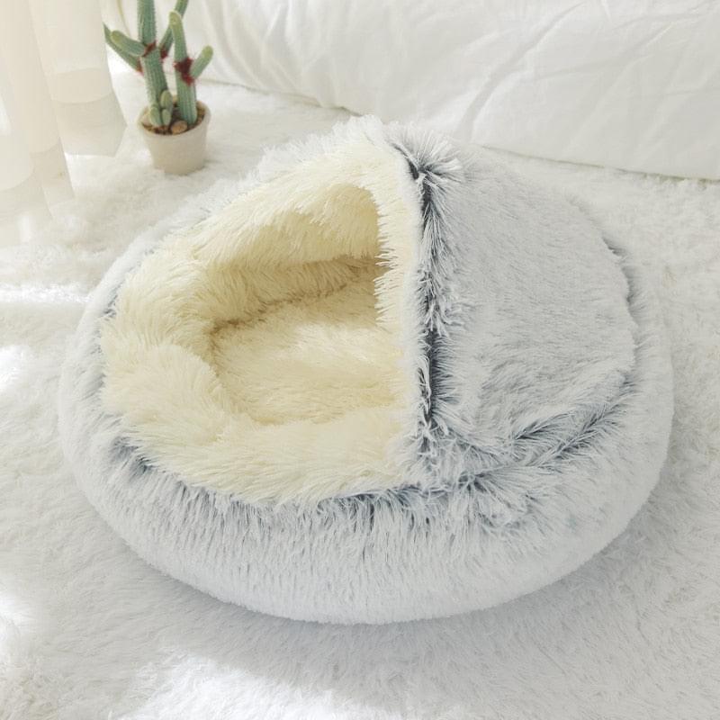 Cama para gato e cachorro de estimação cama de pelúcia redonda semi-fechado ninho dpara o sono profundo conforto no inverno