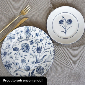 Aparelho de Jantar Jardim Azul Porcelana Artesanal 12 pçs