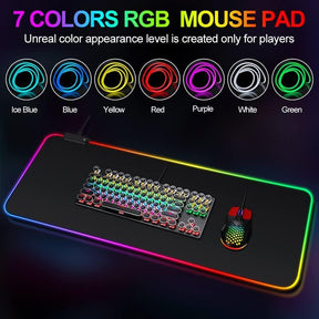 Mousepad gamer grande velocidade borda led 7 núcleos RGB impermeável 300mm x 800mm