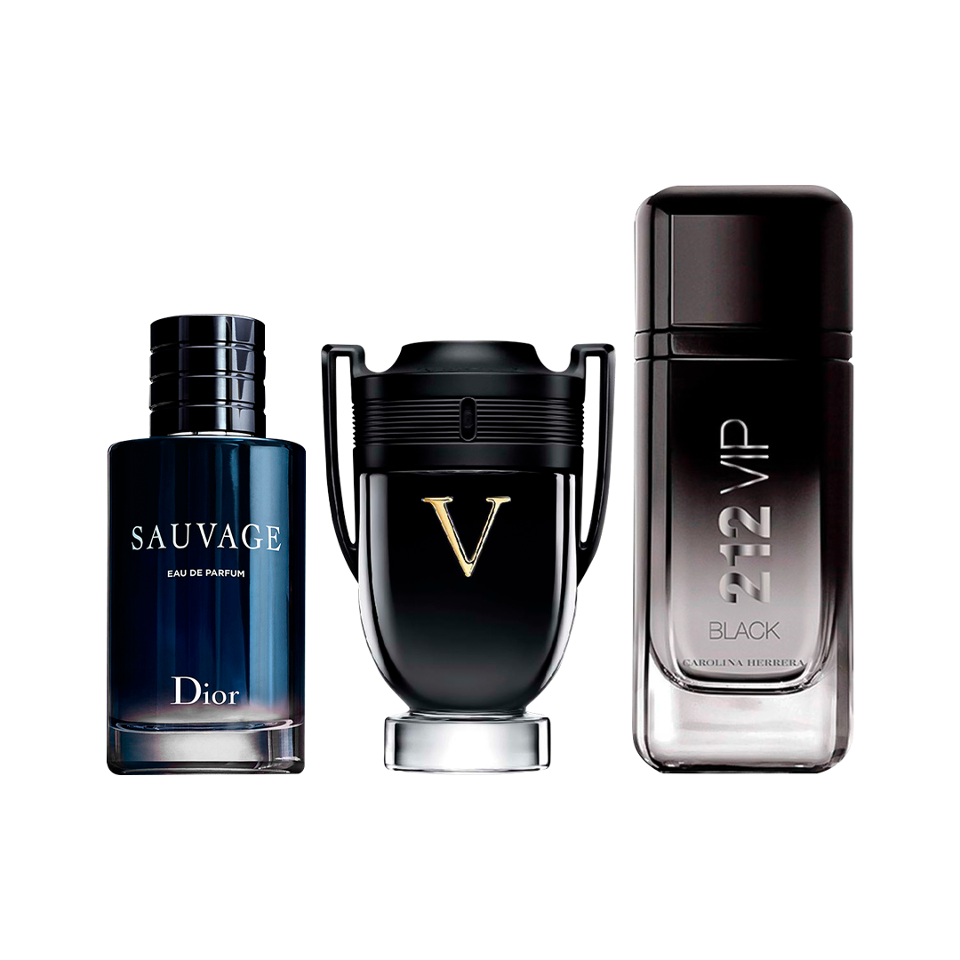 Combo de 3 Perfumes Masculinos - Sauvage, Invictus Victory e 212 VIP Black  -  100ml