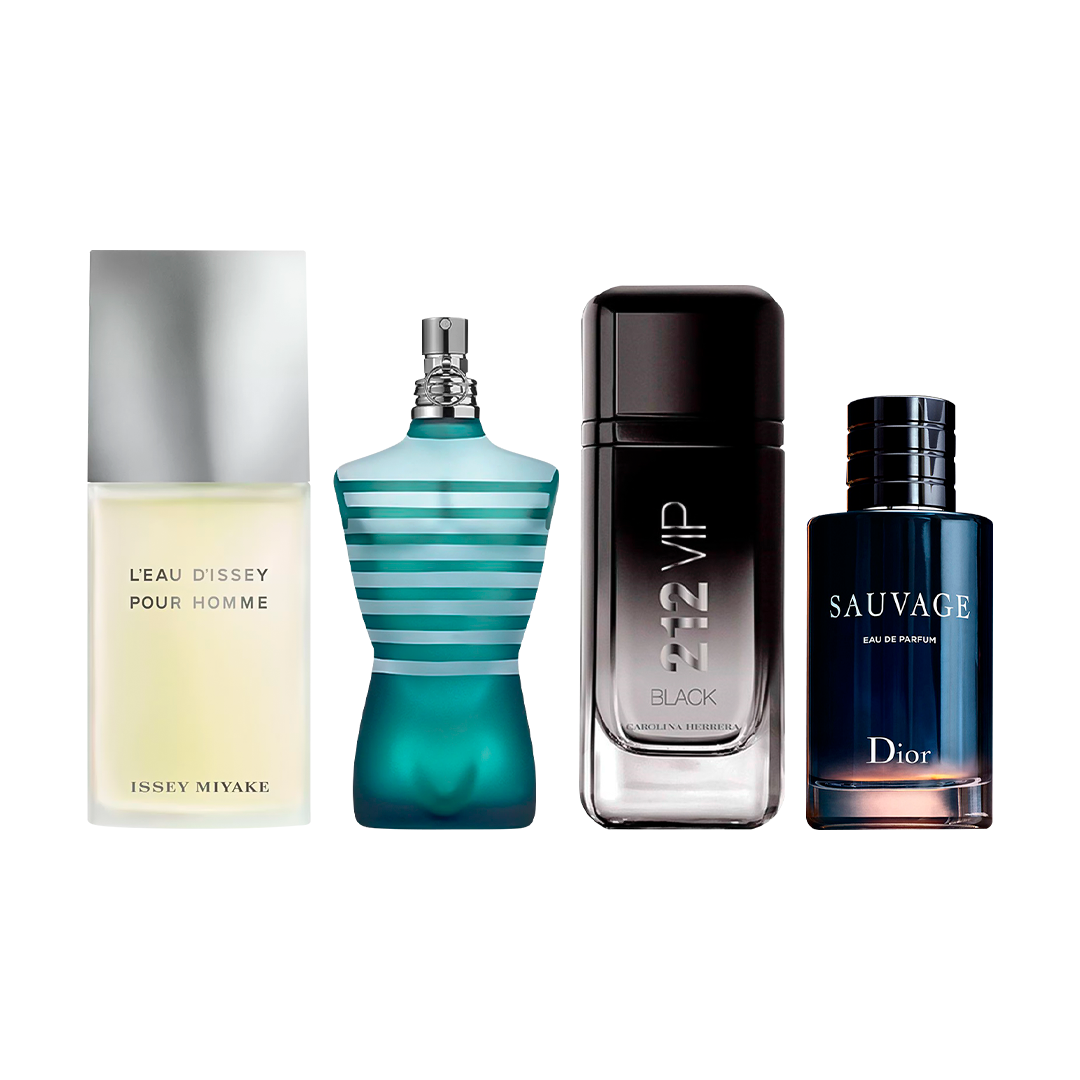 Combo de 4 Perfumes 100ml Masculinos - L'eau D'issey, 212 VIP Black, Le Male e Sauvage