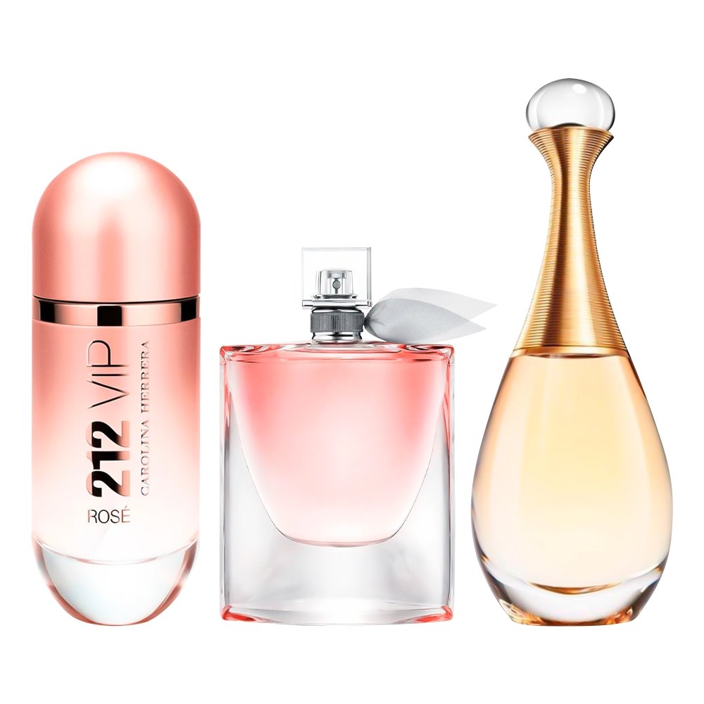 Combo de 3 Perfumes Femininos  - 212 VIP Rosé, La Vie est Belle e Jadore  -  100ml