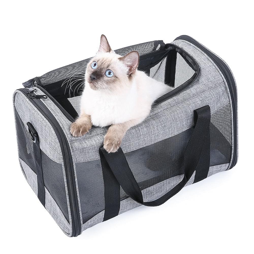 Bolsa para transporte de animal de estimação macio portatil respirável dobravel para viagem com travamento de segurança e ziper